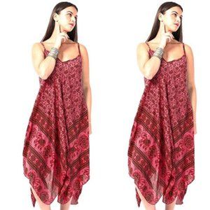 Crazy Girl Red Strappy V-Neck Elephant Print Sleeveless Maxi Dress